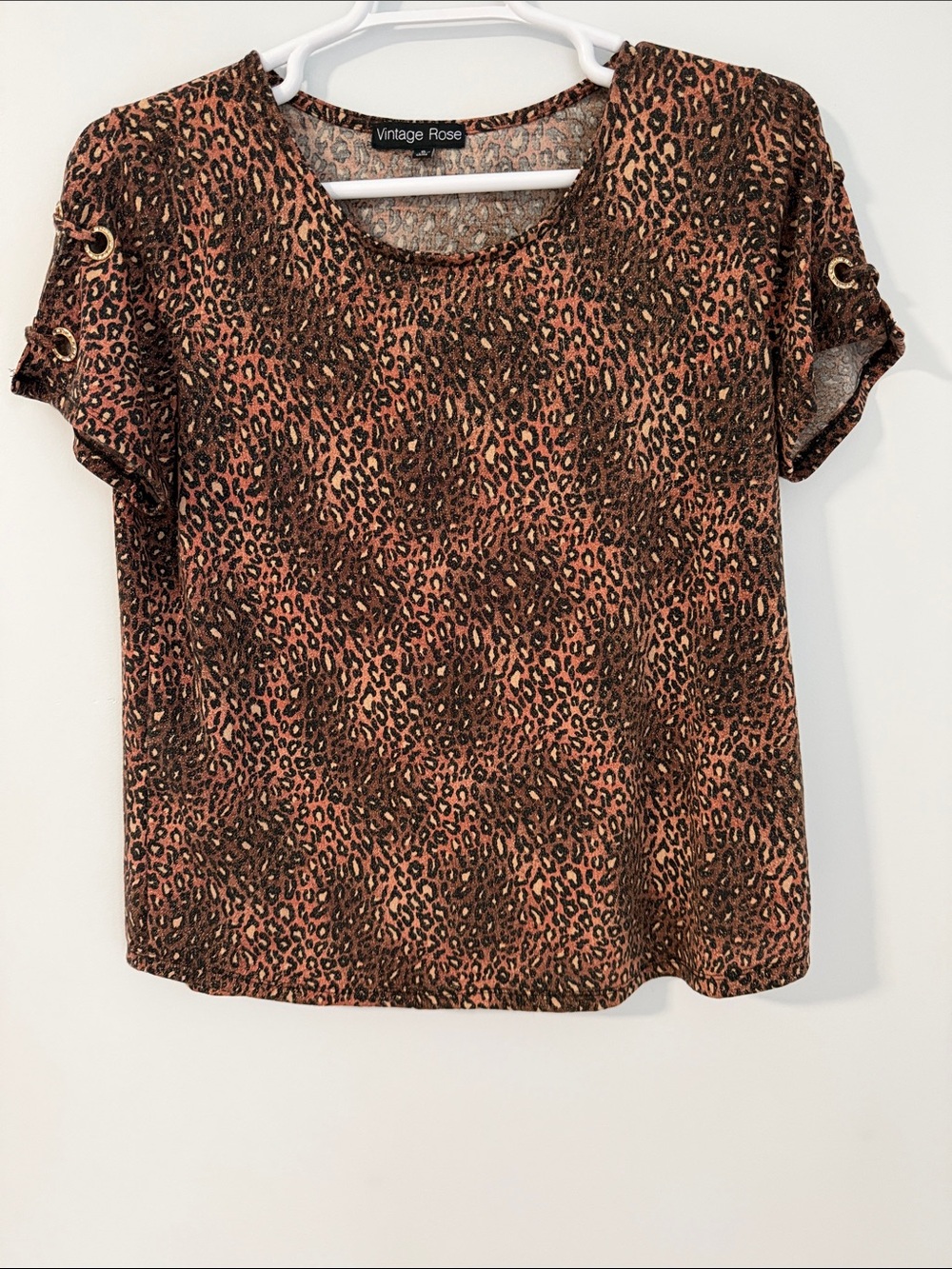 Vintage Rose Women's Leopard Print Short Sleeve Top - Brown/Tan SZXL